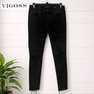 🖤👉💗 Vigoss Jagger Skinny Jeans W26 Black Distressed Raw Hem Denim | Edgy Fit